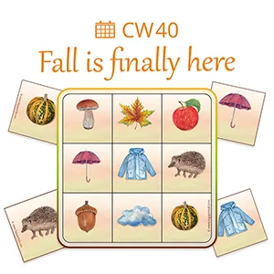 A picture showing a fall bingo with 9 squares.