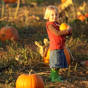 Girl in a pumpkin field