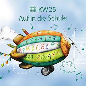 Das Bild zeigt einen illustrierten Frosch, mit dem ein Wochenplan für den Kindergarten und die Kita vorgestellt wird.